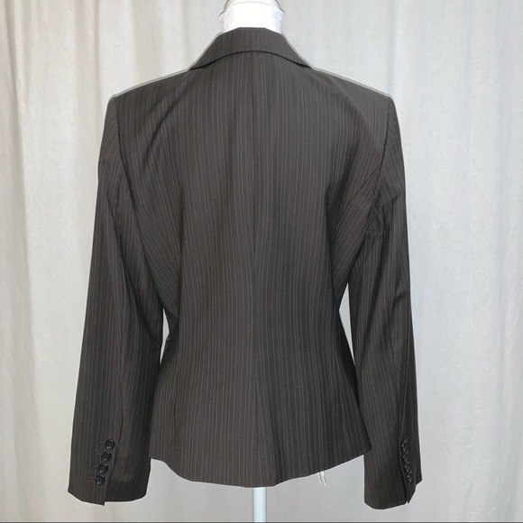 Ann Taylor Womens Brown Pin Stripe Blazer Size 6 Linen Blend - Picture 3 of 7